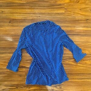 Jones New York Blue and white polka dot long sleeve blouse